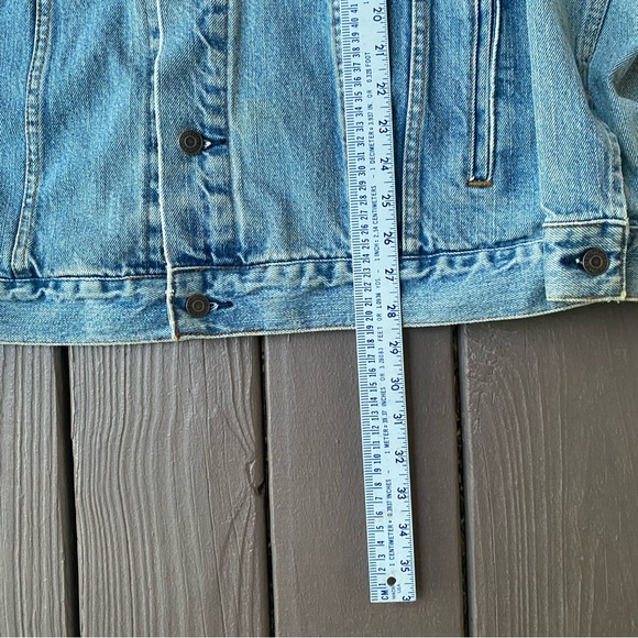 Levi Strauss Signature Mens XL Denim Trucker Jacket Blue Jean Biker Workwear - Picture 9 of 14